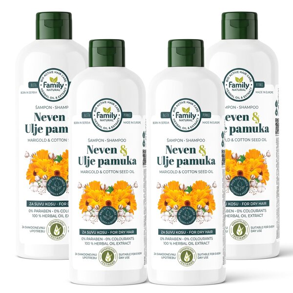 1L FAMILY NATURAL ŠAMPON NEVEN & ULJE PAMUKA PAKET (4 komada)