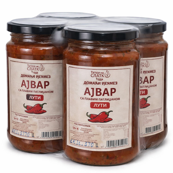 370ML DOMAĆI AJVAR SA PLAVIM PATLIDŽOM LJUTI TATKO NA SLATKO Paket (4 komada)