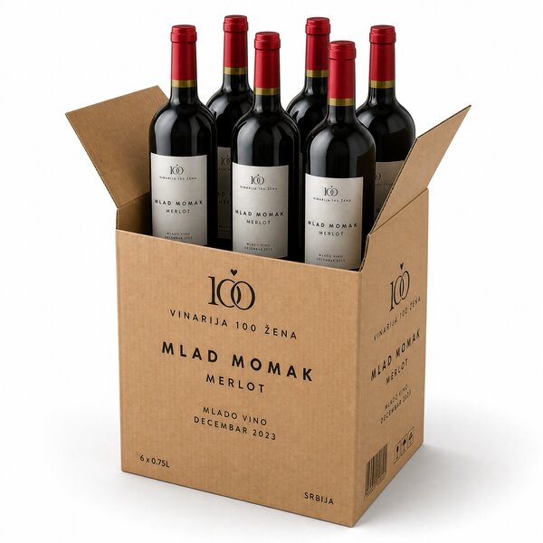 0.75L MLAD MOMAK MERLO 2025. MLADO VINO 100 ŽENA(6 komada)
