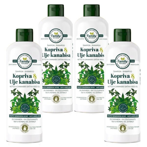 1L FAMILY  NATURAL ŠAMPON ZA KOSU KOPRIVA & ULJE KANABISA PAKET (4 komada)