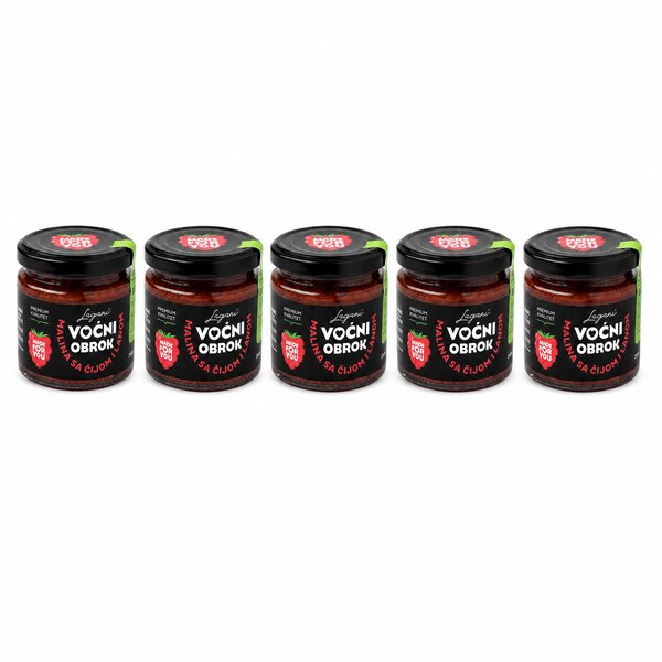 200G ZDRAVI VOĆNI OBROK MALINA SA ČIJOM I LANOM PAKET(5 komada)